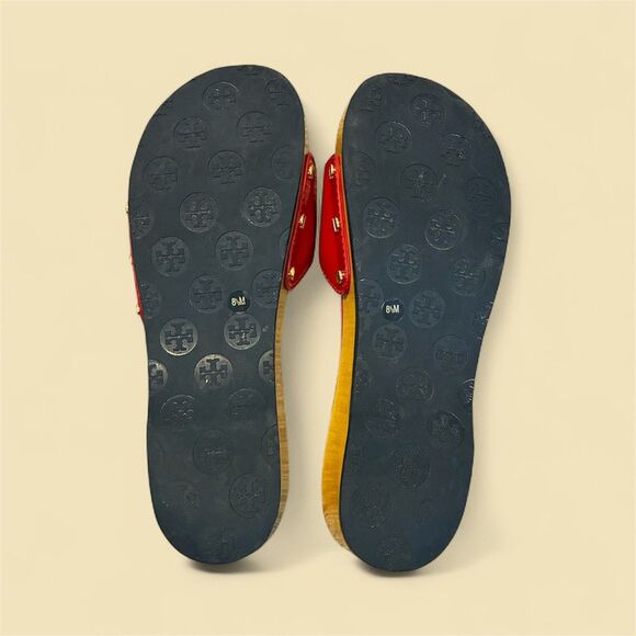 Tory Burch Dixon Red Patent Leather Wooden Sandals, Size 8.5M - Picture 4 of 6